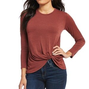 NWT Bobeau Long Sleeve Twist-Front Knit Blouse
